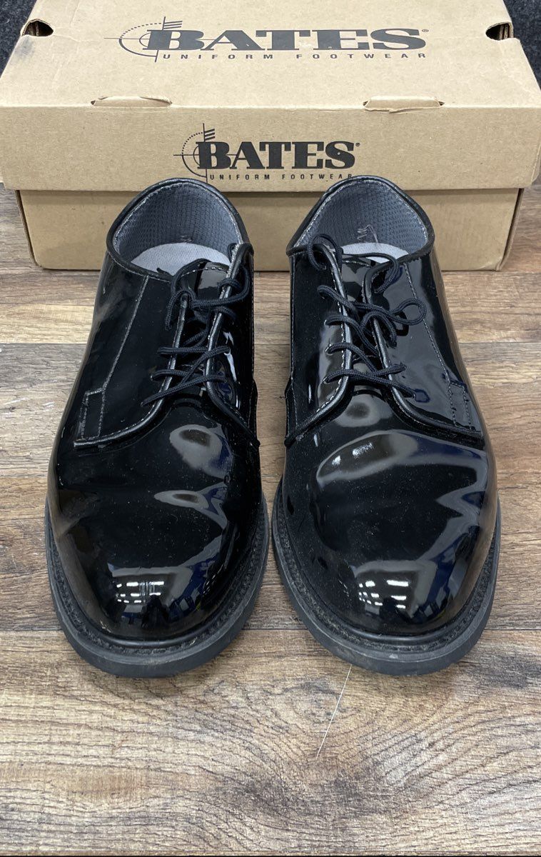 Bates High Gloss Black Uniform Oxford Men's Shoes Size 10.5D New With Box
