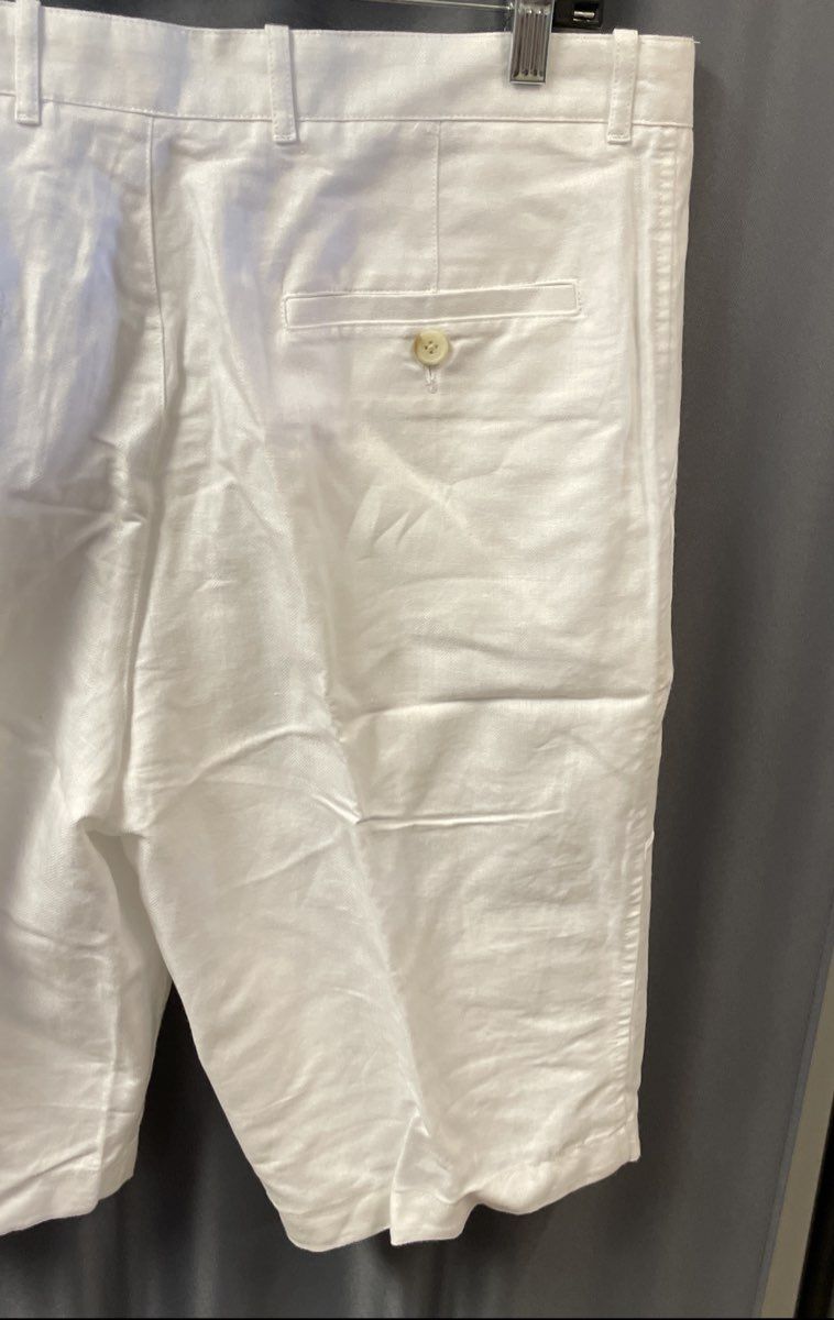 Perry Ellis Men's White Linen Blend Herringbone Flat Front Shorts NWT Size 33