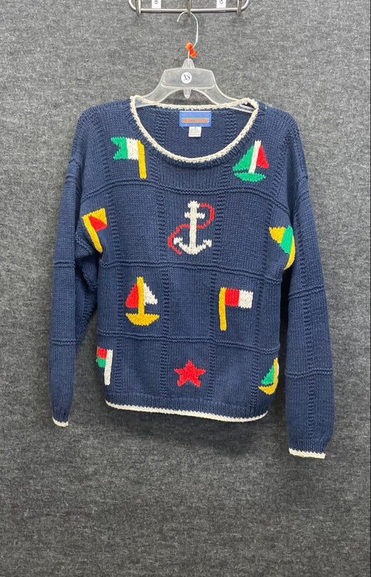 Vintage 90s Melissa Burke Women's Nautical Navy Anchor Sailboat Sweater Sz M