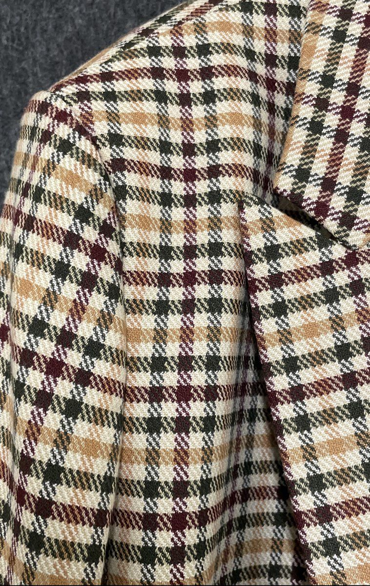 Tahari Arthur S. Levine Women's Tan Burgundy Green Plaid Blazer Sz 12