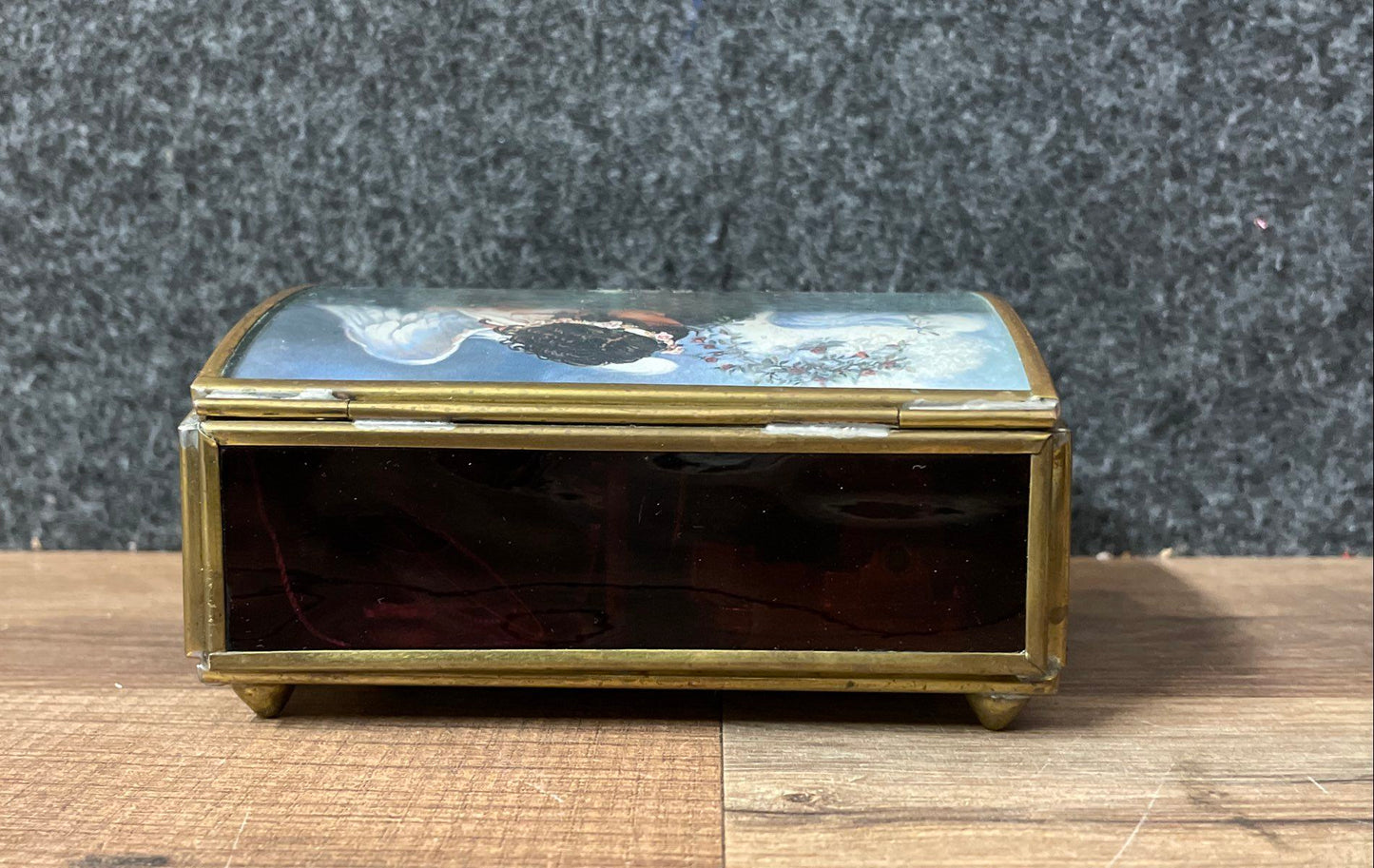 Vintage Enesco Music Box Sandra Kuck Angel Art Brass & Tortoise Shell Finish