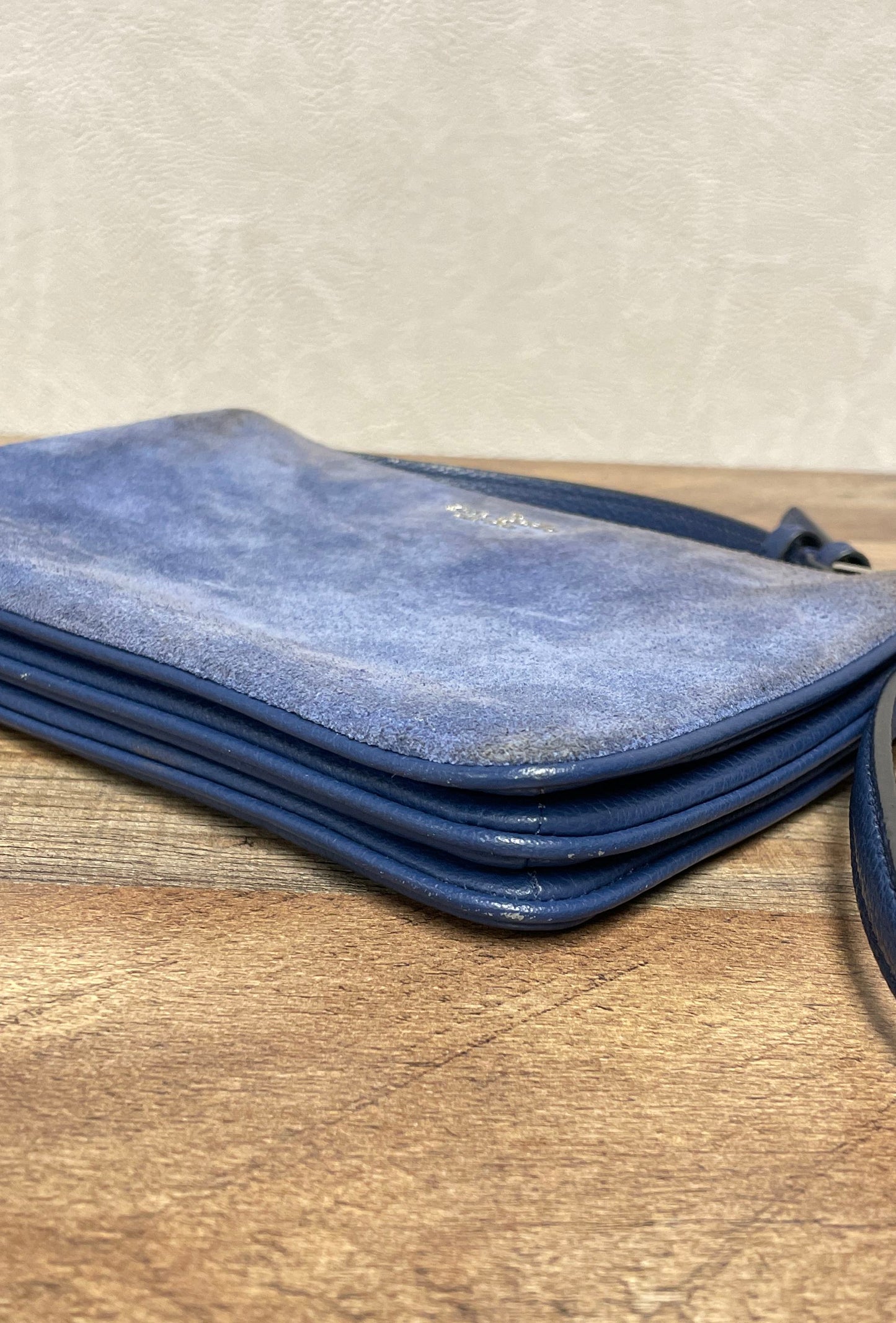 Kate Spade Blue Suede & Pebbled Leather Crossbody Shoulder Bag Silver Hardware