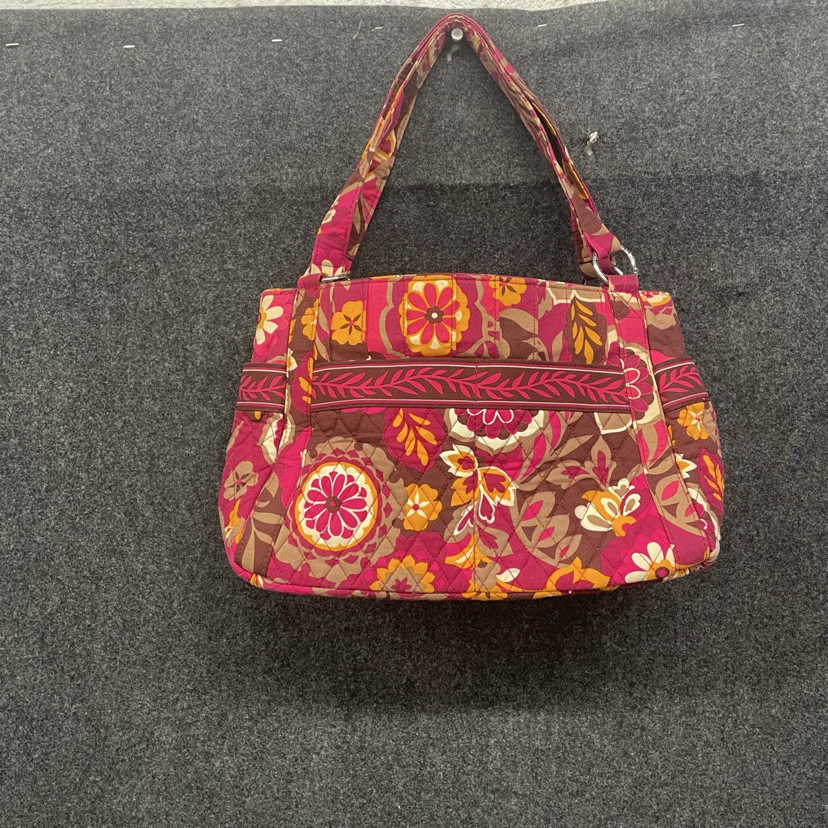 Vera Bradley Carnaby Quilted Shoulder Bag Floral Pink Orange Brown Vintage