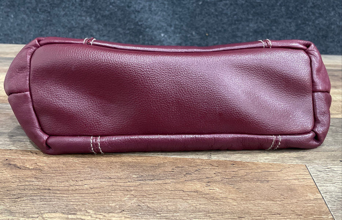 Wilsons Maroon Leather Shoulder Bag Contrast Stitching Silver Hardware Vintage