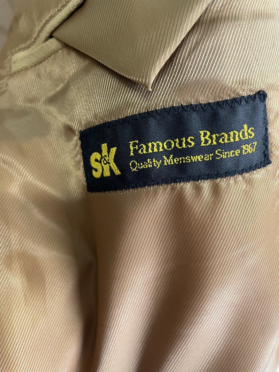 S&K Famous Brands Men's Tan Faux Suede 3-Button Blazer Jacket NWT Sz 48 Long