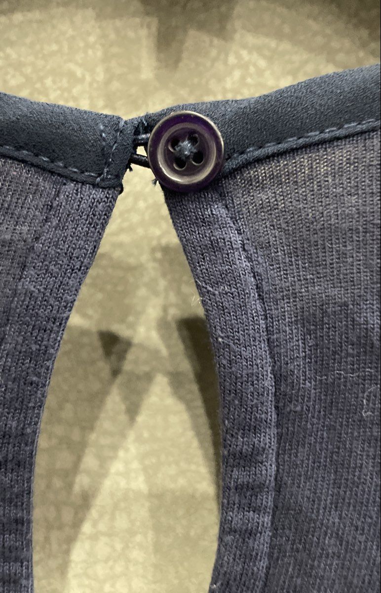 LOFT Outlet Women's Navy Blue Mixed Media Blouse Embroidered Trim Keyhole Sz L