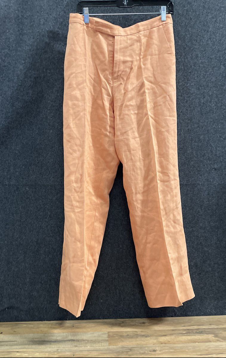 Ralph Lauren Women's Orange 100% Linen Straight Leg High Rise Lined Pants Sz 10