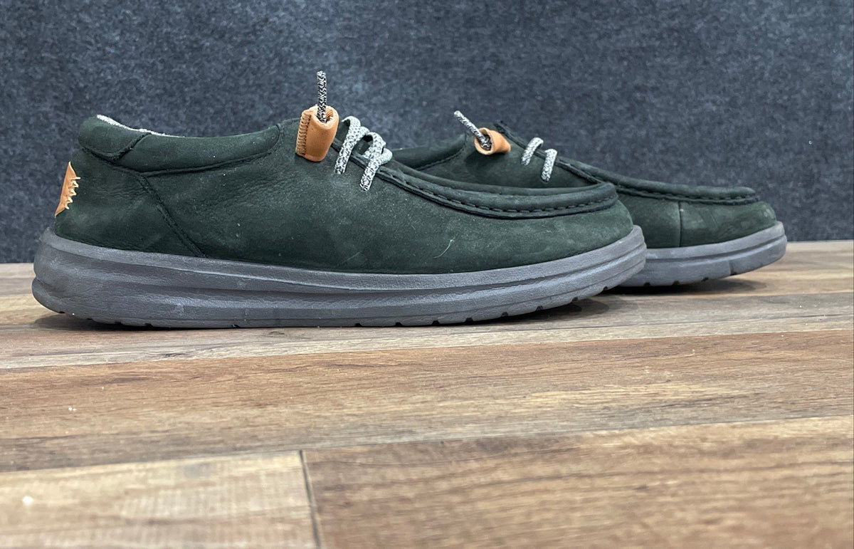 Hey Dude Wally Grip Craft Dark Green Leather Slip-On Shoes Men's Size 7