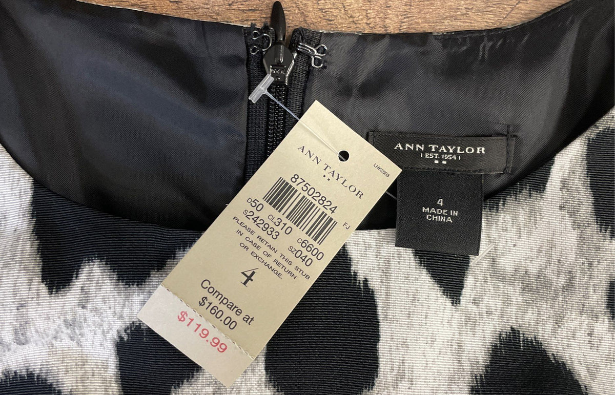Ann Taylor Women's Leopard Print Sleeveless Sheath Dress Black Gray NWT Sz 4