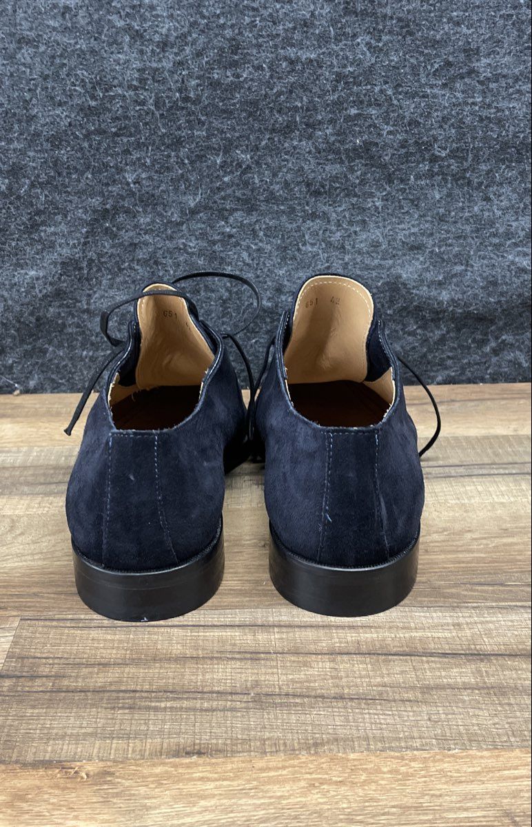 Soulier Navy Blue Suede Wholecut Derby Dress Shoes Made In Italy Size 42