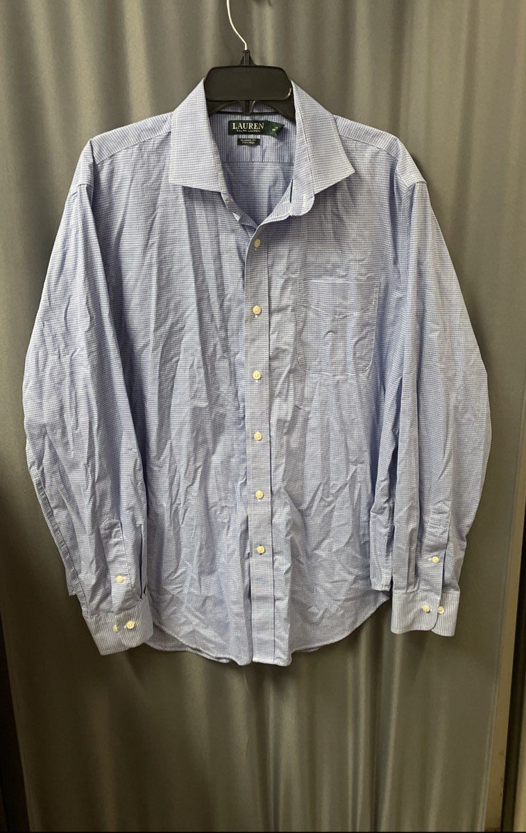 Lauren Ralph Lauren Men's Blue Plaid Classic Fit Non Iron Oxford Sz 17 36/37