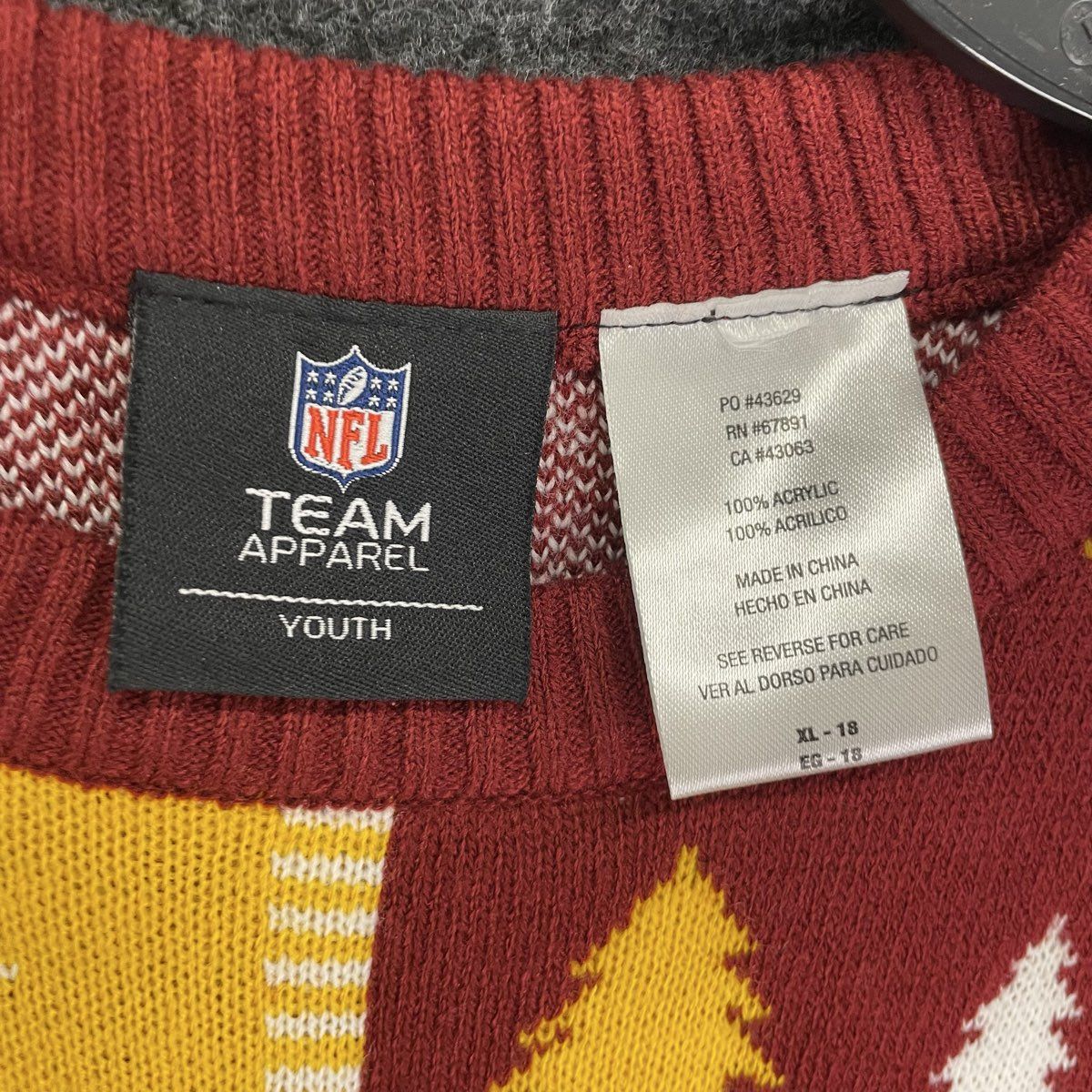 Washington Redskins NFL Busy Block Ugly Christmas Sweater Youth Sz XL