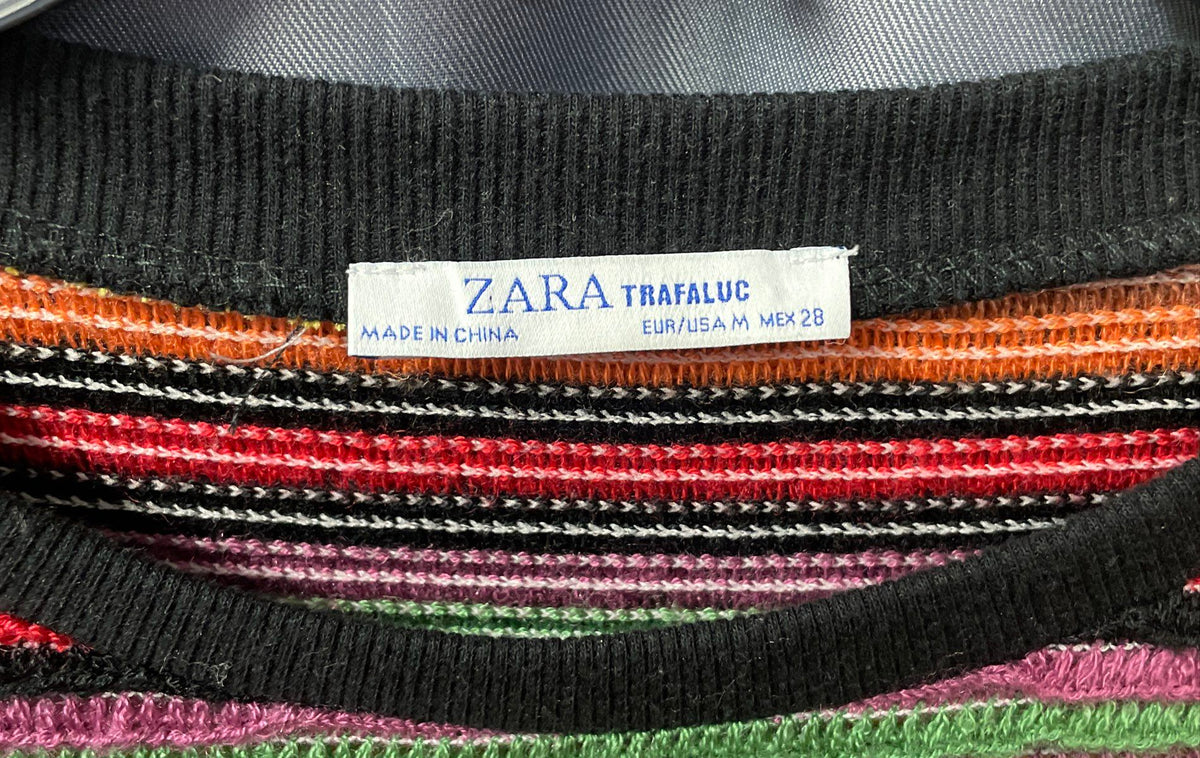 Zara Trafaluc Women's Multicolor Striped Short Sleeve Knit Crop Top Size M