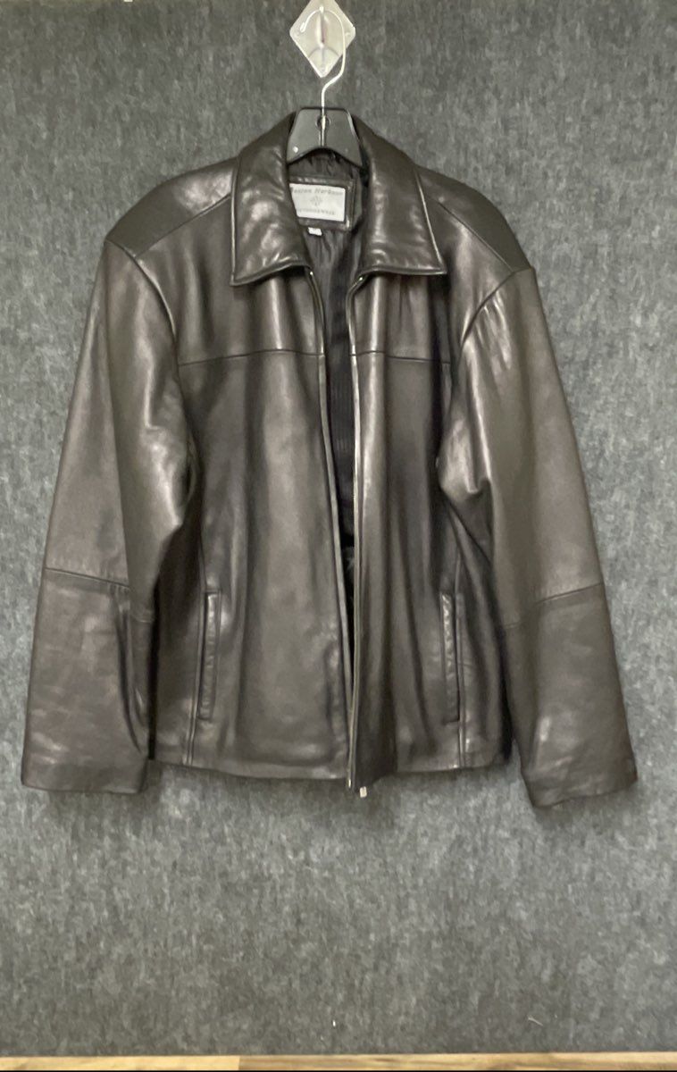 Boston Harbor Men's Black Genuine Leather Full Zip Outdoorwear Jacket Sz M