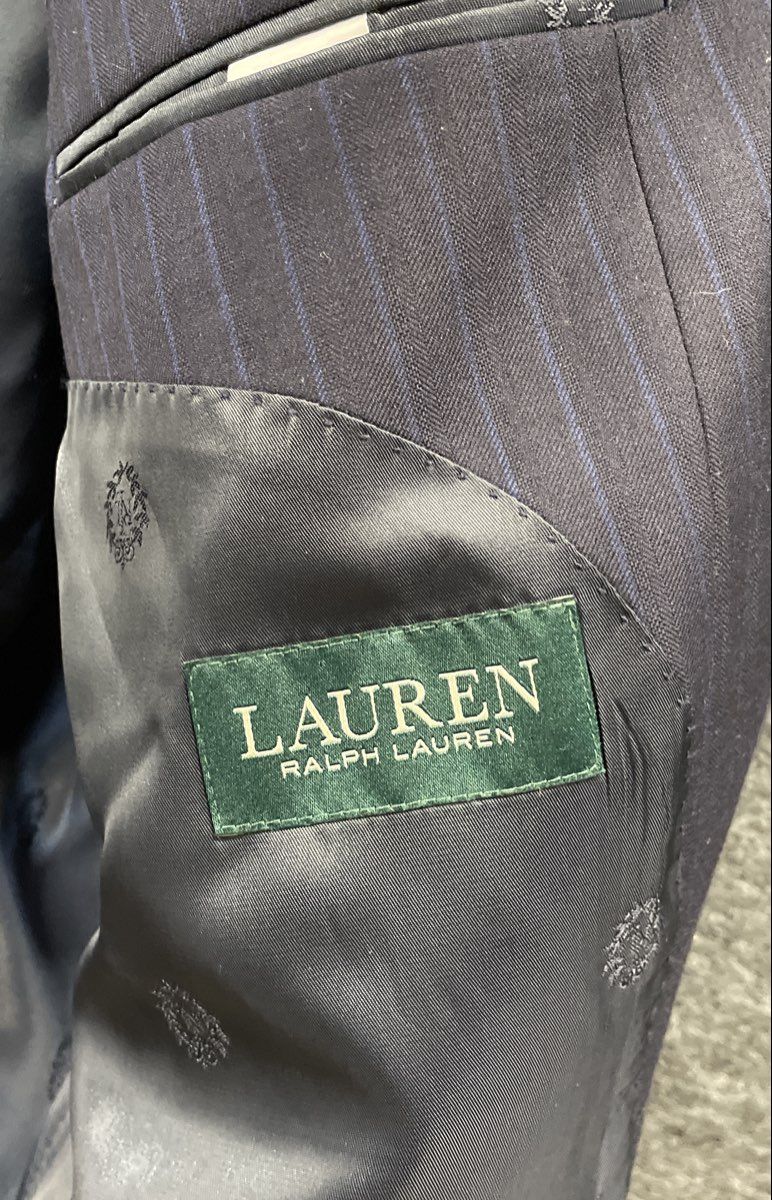 Lauren Ralph Lauren Men's Navy Blue Pinstripe 100% Wool Suit Jacket Blazer 46S