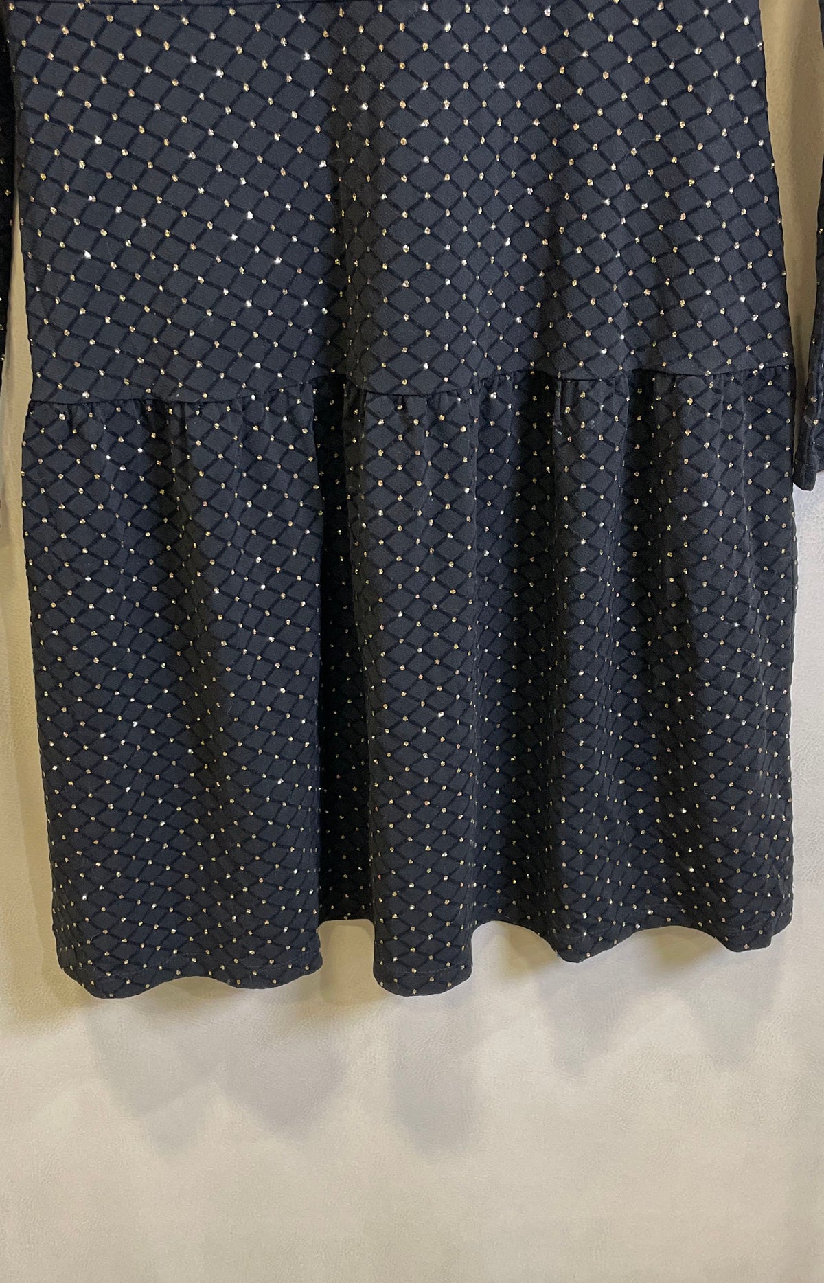 Michael Kors Women's Black Gold Diamond Pattern Long Sleeve Tiered Dress Sz S