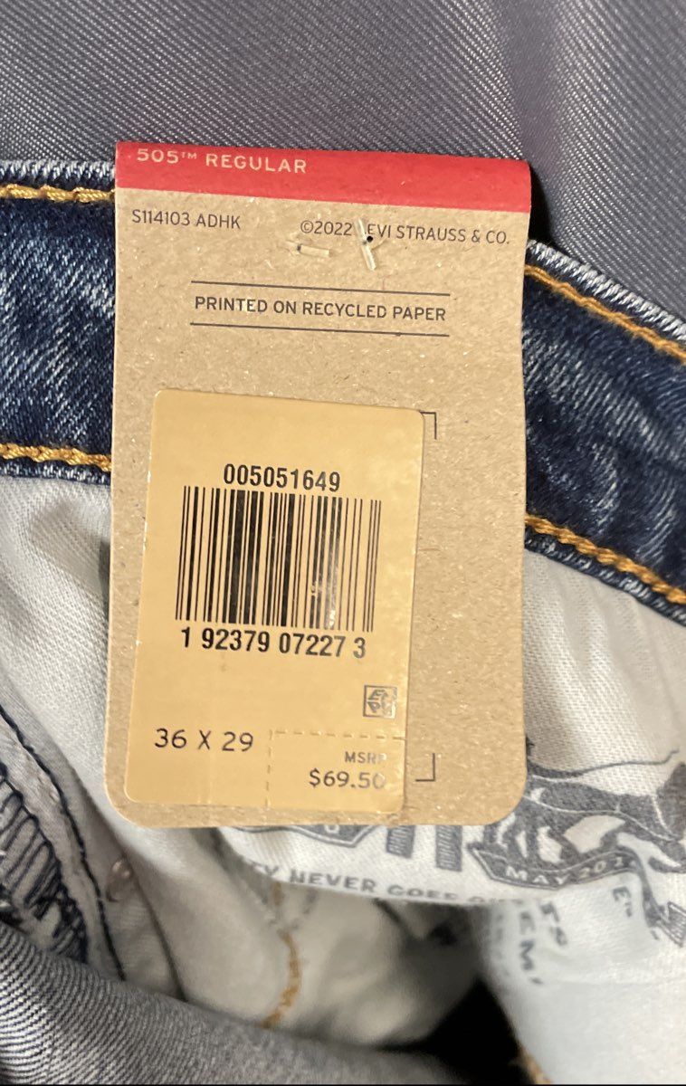 Levi's Men's 505 Regular Fit Blue Stretch Straight Leg Jeans Sz 36x29 NWT