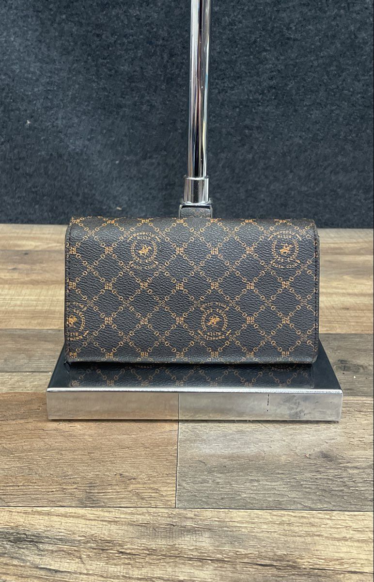 Beverly Hills Polo Club Brown Monogram Logo Trifold Wallet Silver Hardware