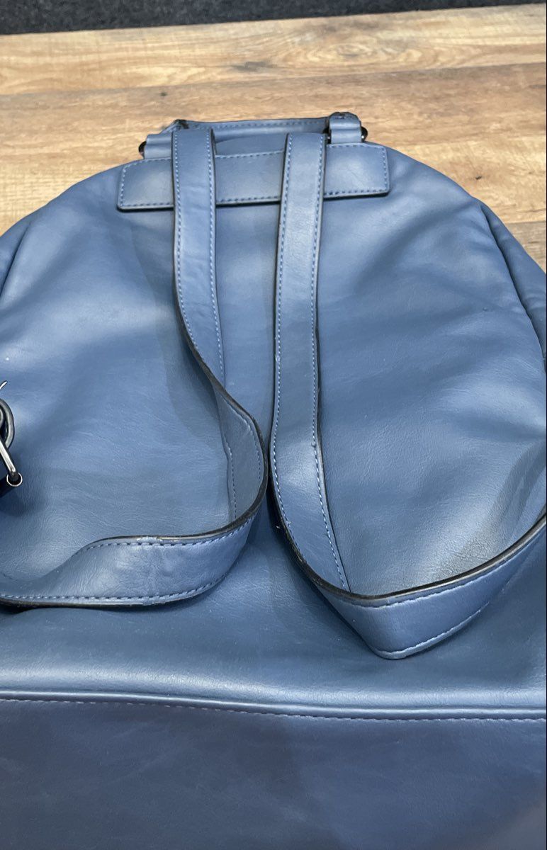 Simply Vera Vera Wang Blue Leather Backpack Large Rucksack Gunmetal Hardware