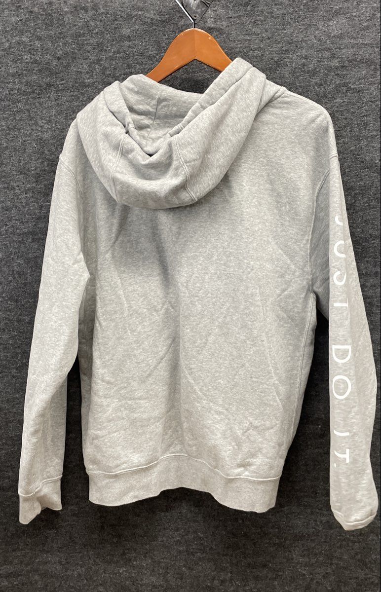 Nike Men's Air Fleece Pullover Hoodie Grey Just Do It Sleeve Graphic Sz L
