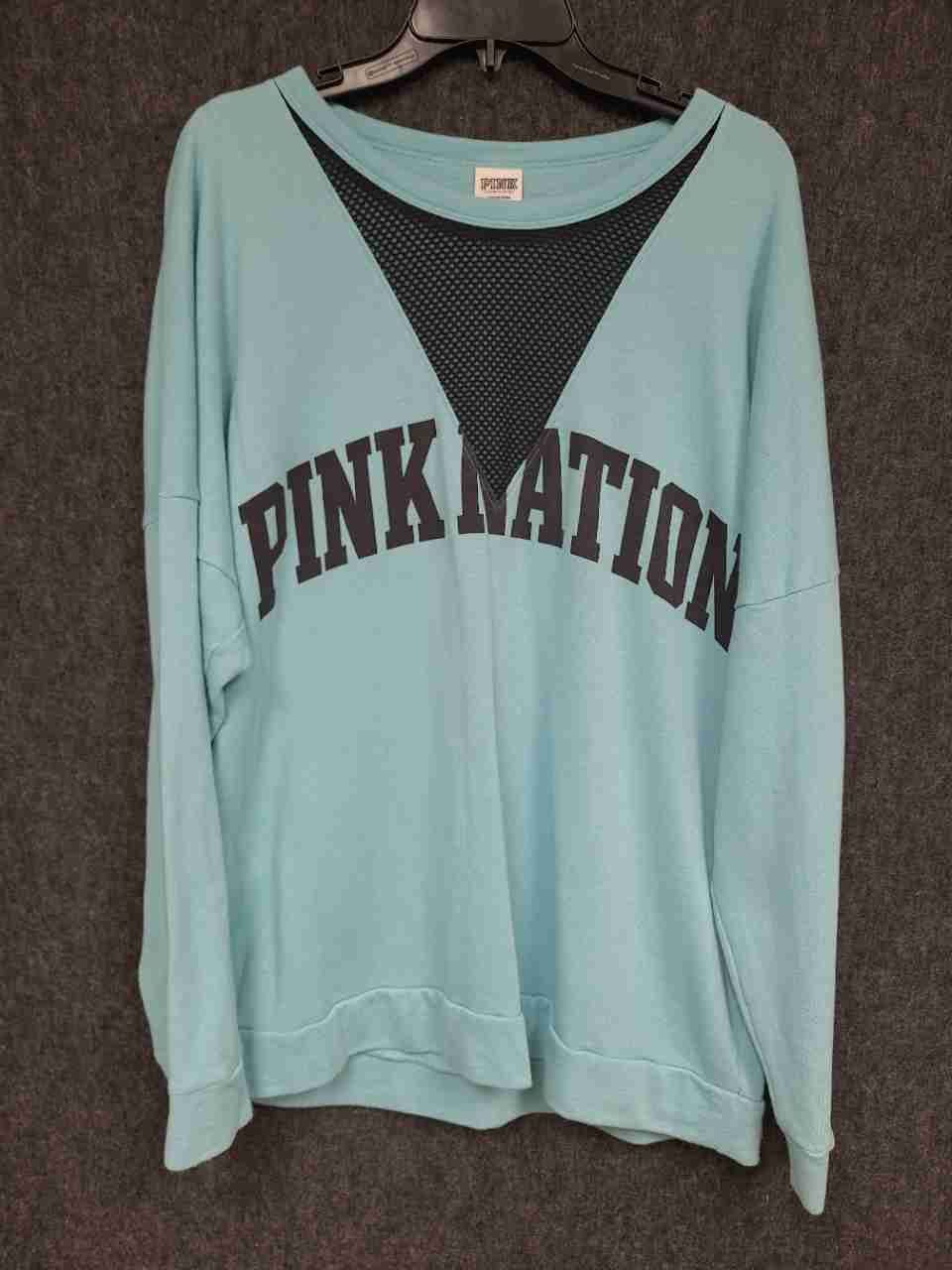 Victoria's Secret PINK Women's Aqua Mesh V-Neck Pink Nation Sweatshirt Sz L