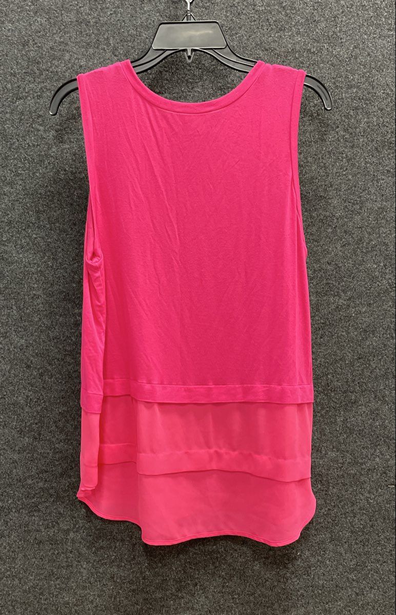 Michael Kors Women's Pink Tiered Chiffon Hem Mixed Media Tank Top Sz XL