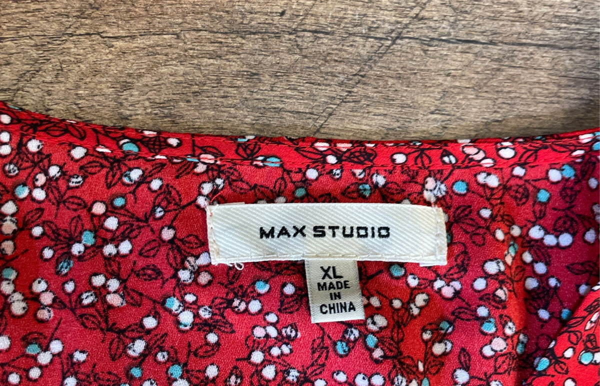 Max Studio Women's Red Floral Flutter Sleeve Tie Back Maxi Dress Sz XL