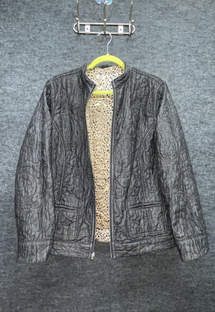 Chico's Women's Reversible Quilted Jacket Leopard Animal Print Full Zip Sz 2