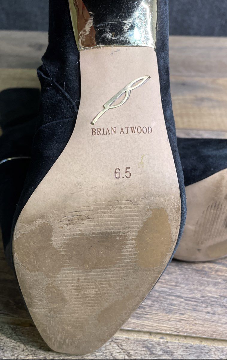 Brian Atwood Black Suede Gold Accent Ankle Booties Size 6.5