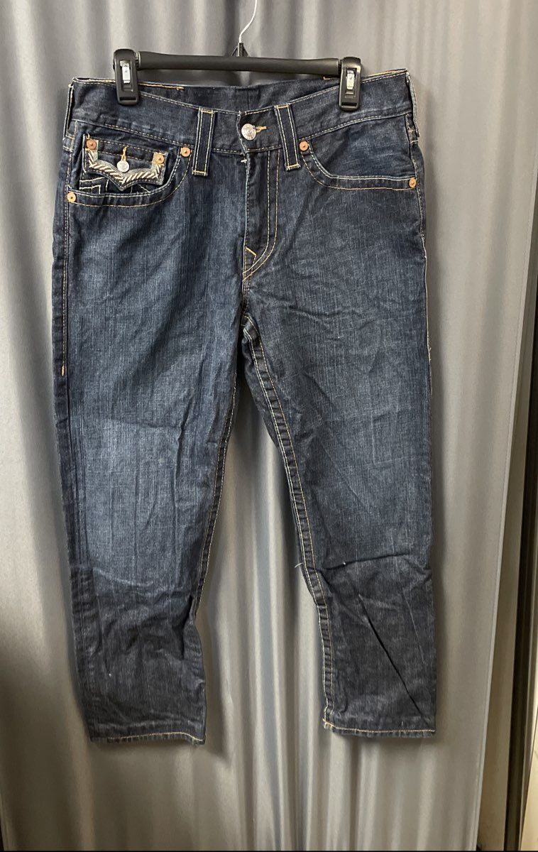 True Religion Men's Blue Slim Fit Embroidered Flap Pocket Denim Jeans Sz 38