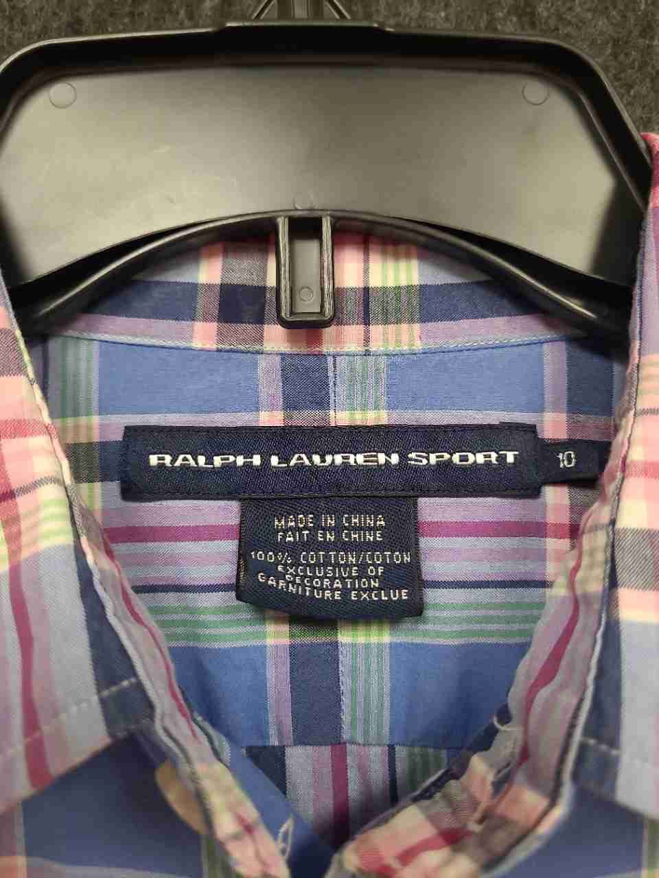 Ralph Lauren Sport Women's Blue Multicolor Plaid Button Down Shirt Cotton Sz 10
