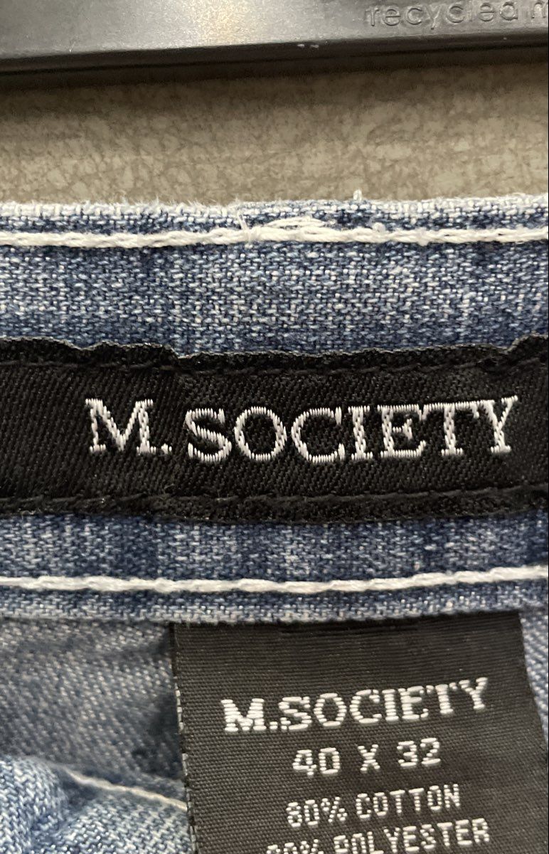 M. Society Men's Blue Straight Leg Faded Denim Contrast Stitch Jeans Sz 40x32
