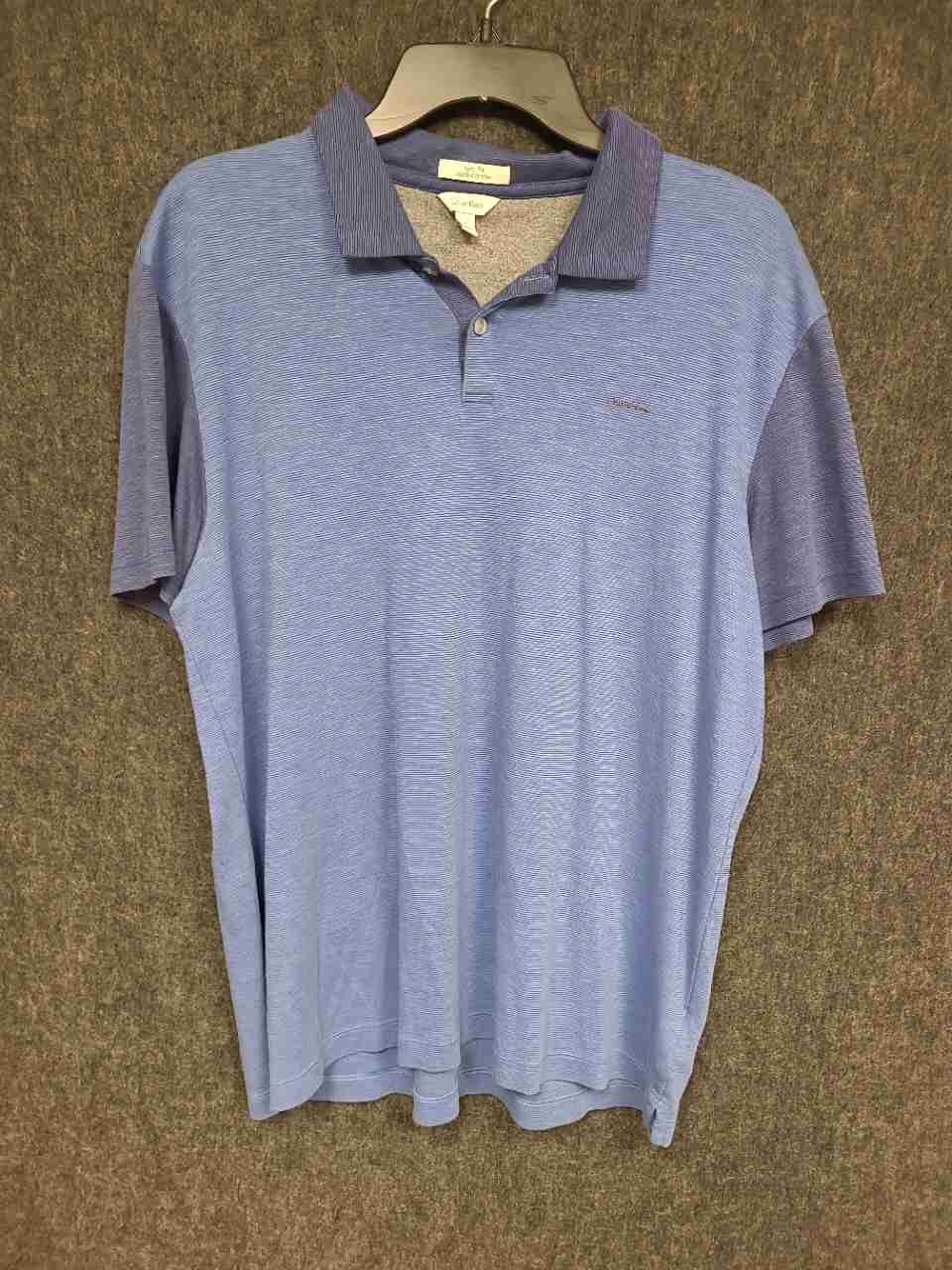 Calvin Klein Men's Blue Liquid Cotton Slim Fit Micro Stripe Polo Shirt Sz XL