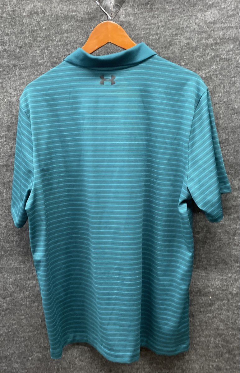 Under Armour Men's Green Teal Striped Performance Polo Shirt Loose Fit Sz L