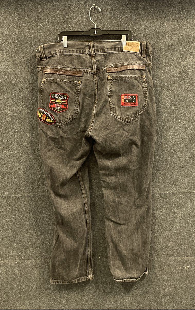 Coogi Men's Black Jeans Vintage Y2K Embroidered Patches Baggy Loose Fit Sz 46x34