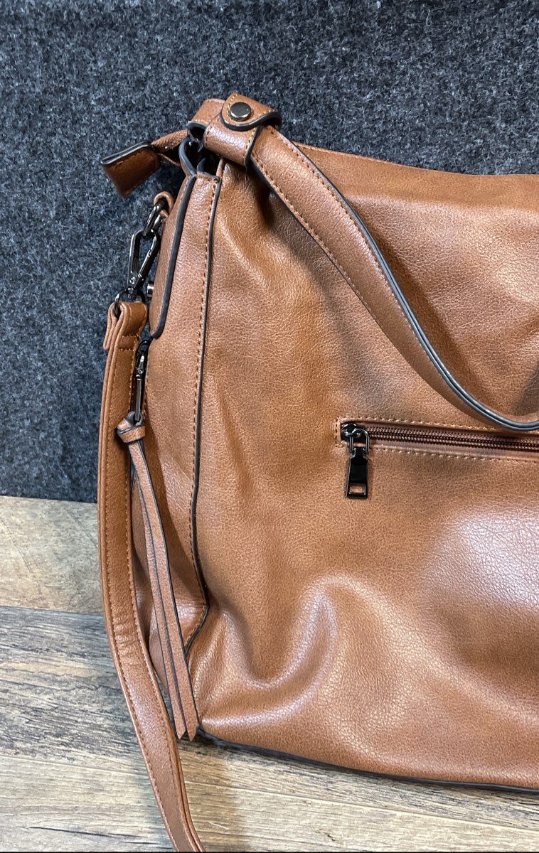 Realer Brown Vegan Leather Large Hobo Shoulder Crossbody Bag Gunmetal Hardware