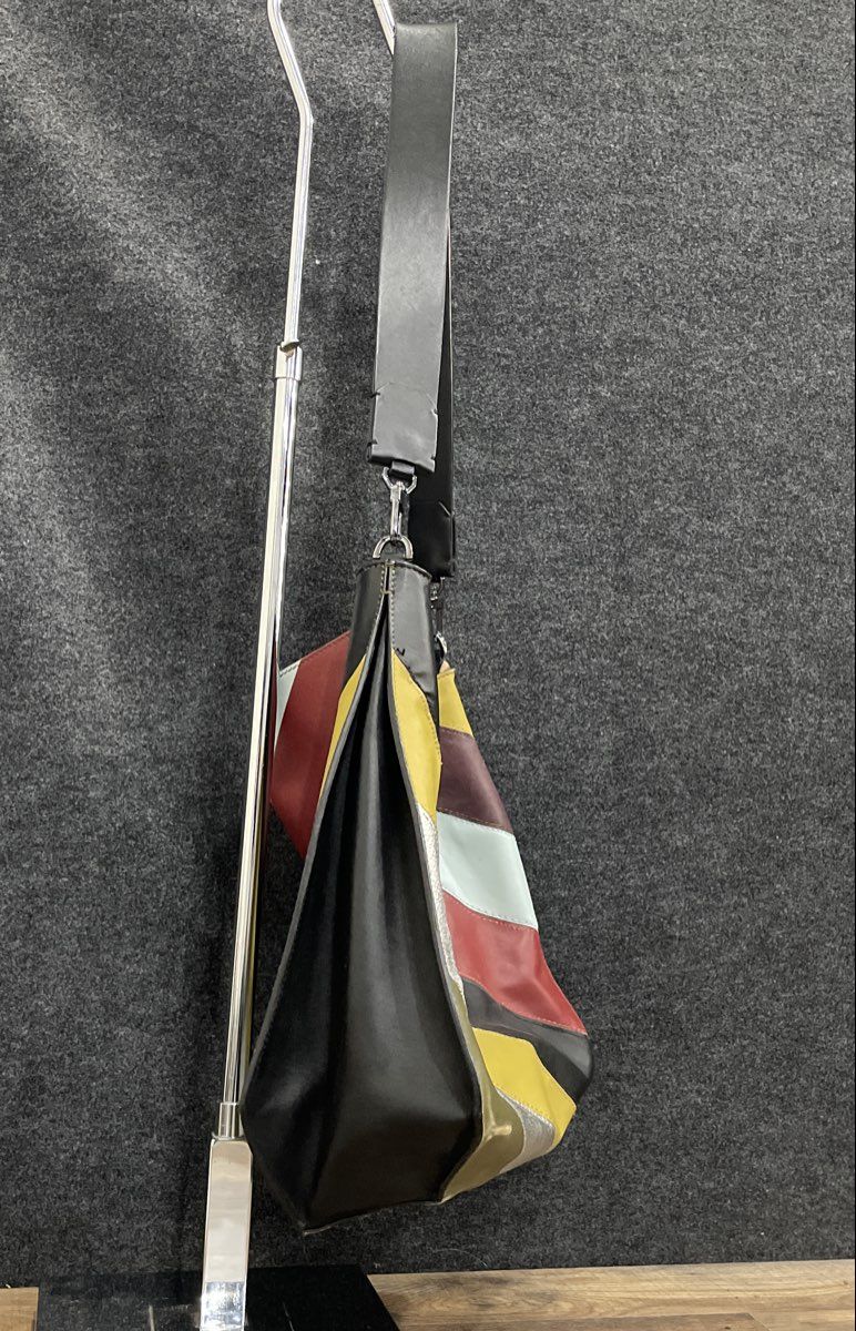 Desa Nineteen Seventy Two Multi-Color Leather Diagonal Stripe Large Shoulder Bag