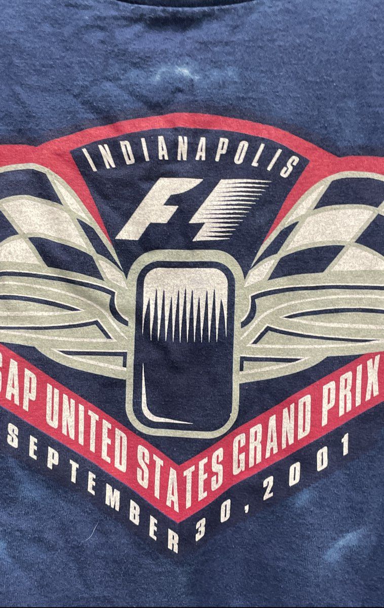 Vintage 2001 F1 Indianapolis Grand Prix T-Shirt Tie-Dye Liquid Blue Sz L