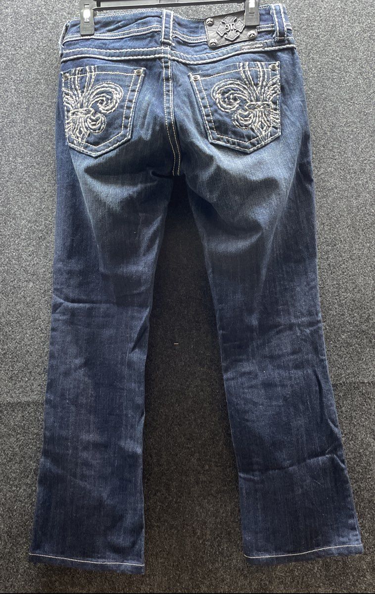 Miss Me Women's Dark Wash Embroidered Fleur de Lis Bootcut Denim Jeans Sz 29