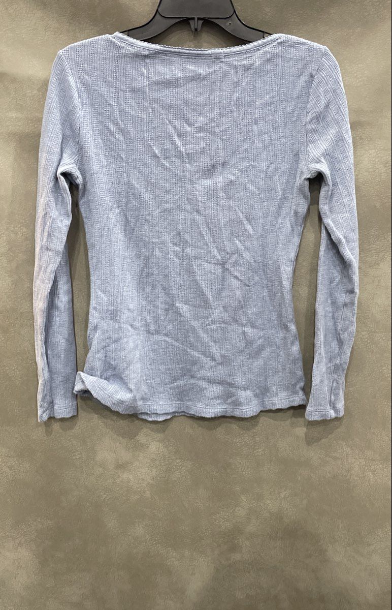 LL Bean Women's Blue Pima Cotton Modal Ribbed Henley Sweater Top Sz M
