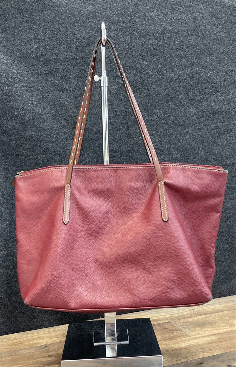 St. John's Bay Maroon Pebbled Leather Tote Bag Large Shoulder Bag Brown Straps