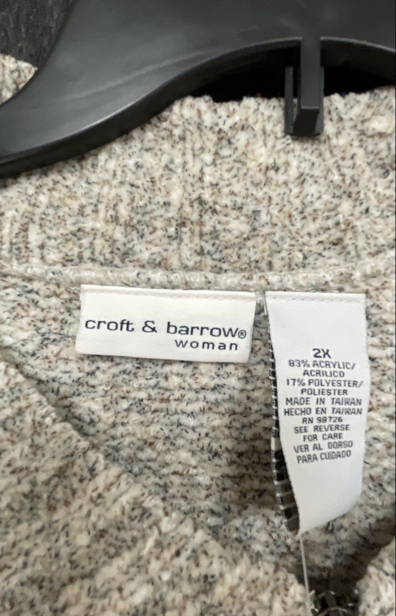 Croft & Barrow Women's Beige Marl Textured Full Zip Sweater Cardigan NWT Sz 2X