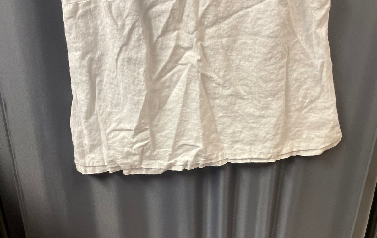 Flax Women's White Sleeveless 100% Linen V-Neck Tank Top Sz M