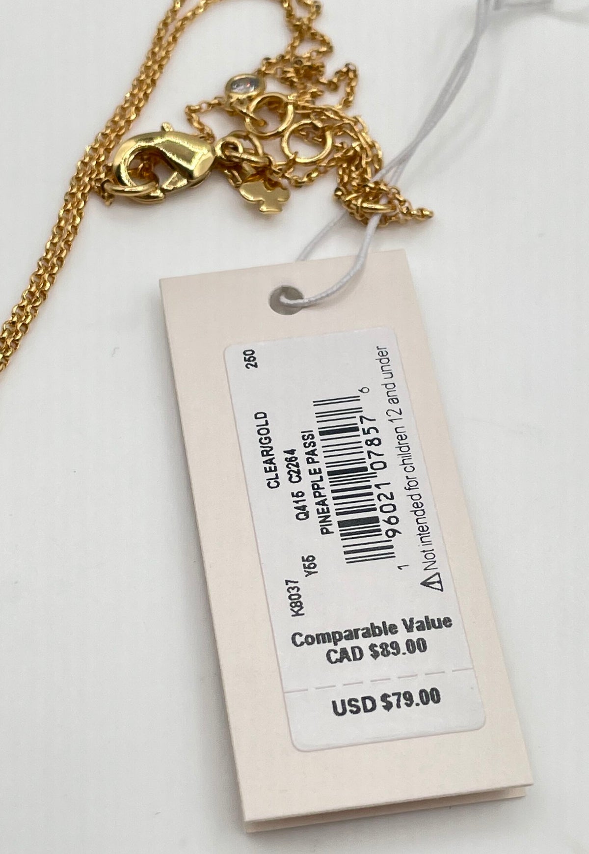 Kate Spade Gold Plated Mixed Metal CZ Pineapple Passion Pendant Necklace 5.9g