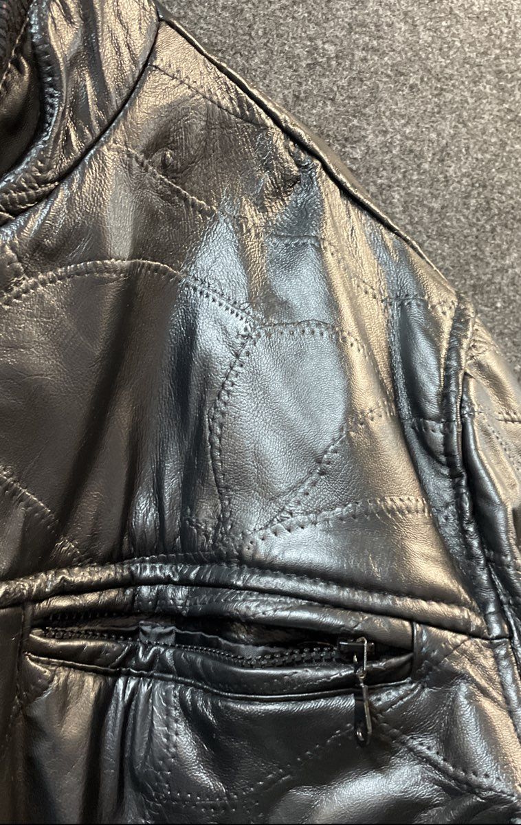 King Size Men's Black Patchwork Leather Full Zip Bomber Jacket Size 2XL Big