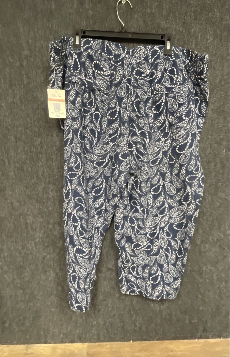 Per Se Women's Blue White Paisley Print Drawstring Waist Pants Sz 2X NWT