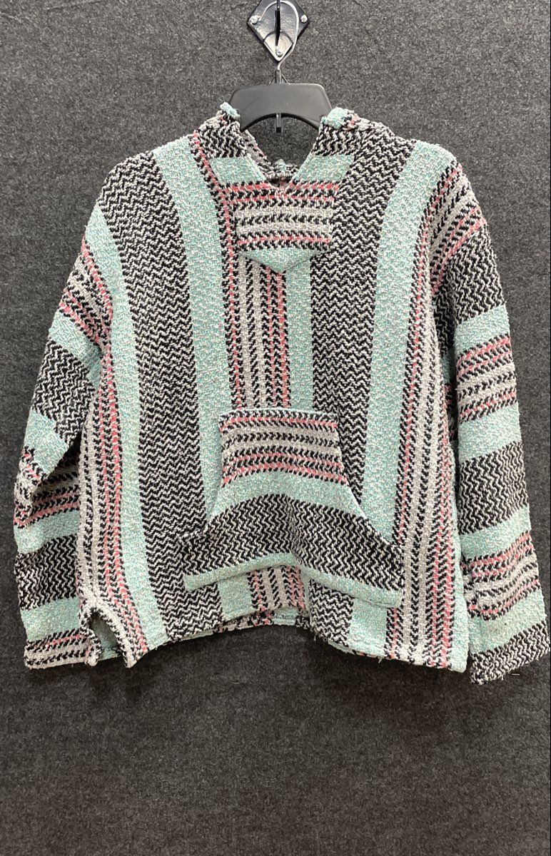 Baja Joe Aqua Black Pink Striped Woven Baja Hoodie Drug Rug Size M