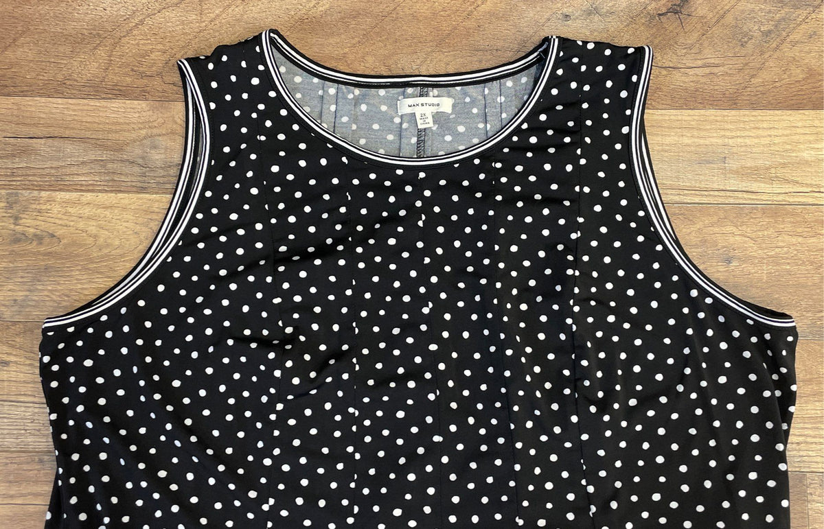 Max Studio Women's Black Polka Dot Sleeveless A-Line Midi Dress Sz 2X