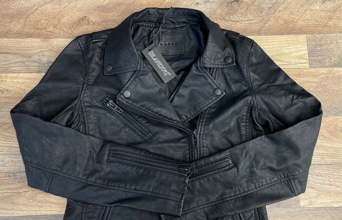 [BLANKNYC] Women's Black Vegan Leather Moto Jacket Asymmetrical Zip NWT Sz XS