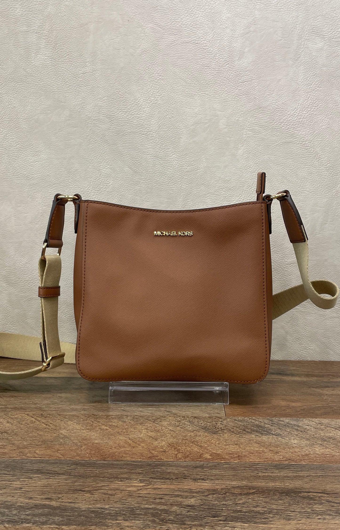 Michael Kors Brown Jet Set Saffiano Leather Crossbody Bag Gold Hardware